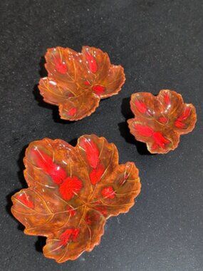 Vintage Stackable Trinket Dishes - Autumn Leaves - Ceramic - 1970s